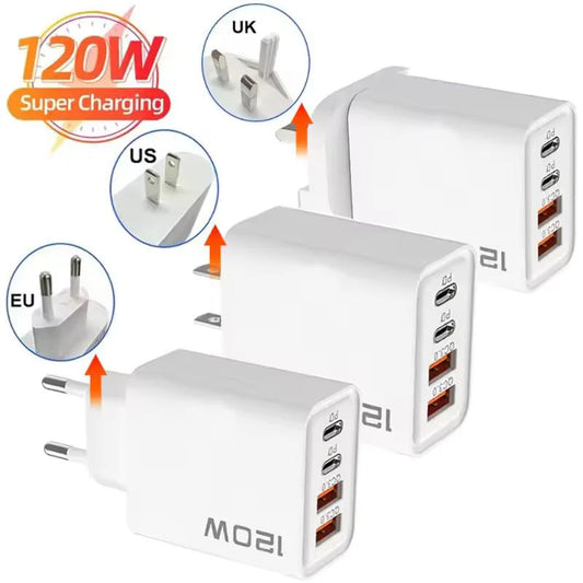 120W 4-Port USB-C Fast Charger | PD Quick Charge 3.0 USB-C Wall Charger Peaceful Pleasures Health and Wellness