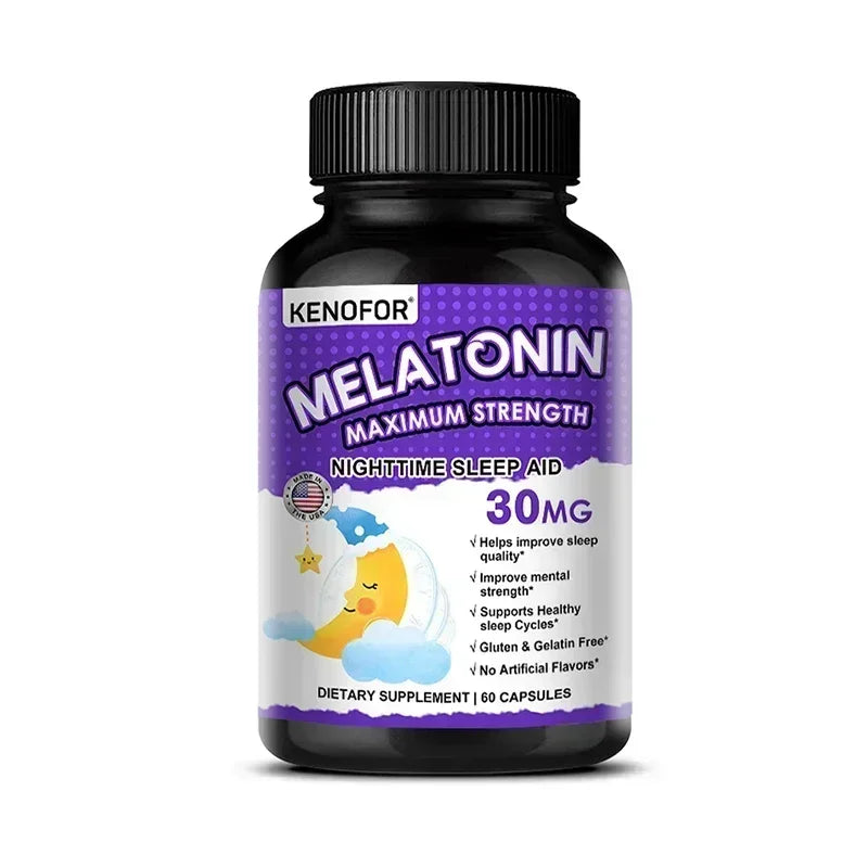 Melatonin Capsules 30mg - Promote Falling Asleep Quickly, Calm The Mind, Natural Sleep Aid Supplement Peaceful Pleasures Health and Wellness 60 count-1 bottle
