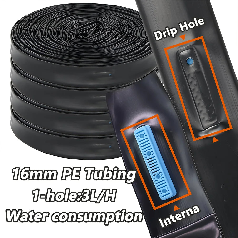 50/100m Drip Tape Watering Farm Agricultural Irrigation Soaker Hose Dripper 16mm PE Tubing Spacing 10-40cm for Garden Greenhouse Peaceful Pleasures Health and Wellness