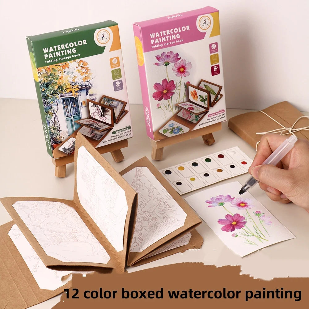 Professional Watercolor Painting 12 Colors Palette Kraft Paper Pad