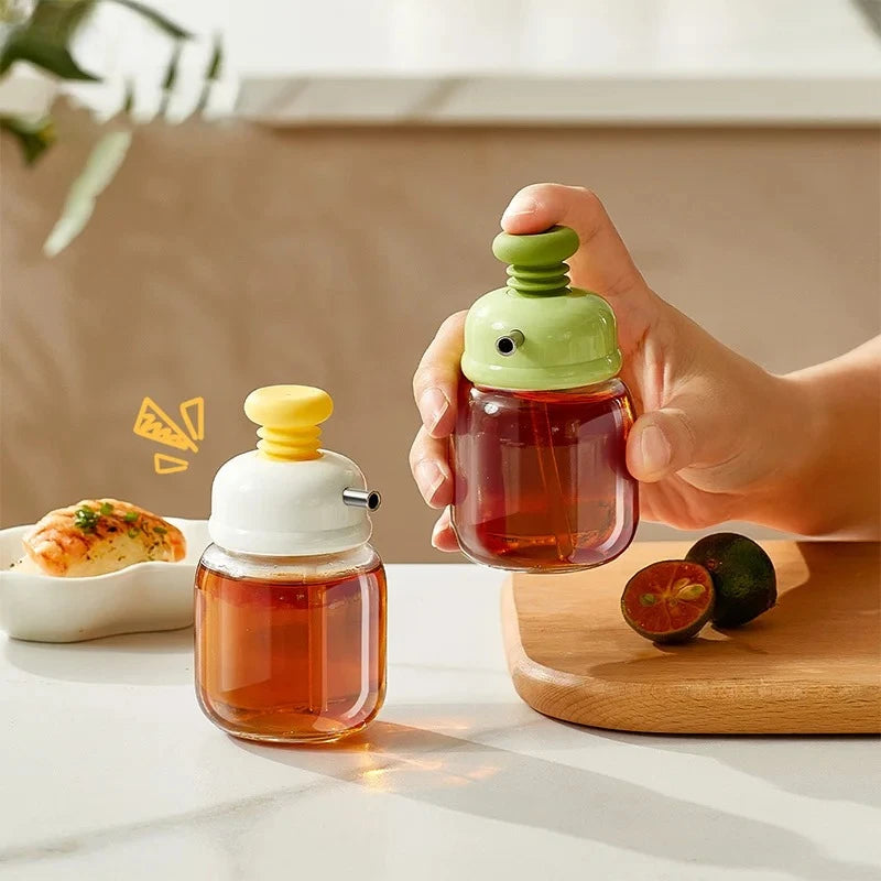 Mini Quantitative Oil Control Bottle Glass Seasoning Storage Kitchen Press Type Oil Vinegar Bottle Seasoning Portioning Bottle Peaceful Pleasures Health and Wellness