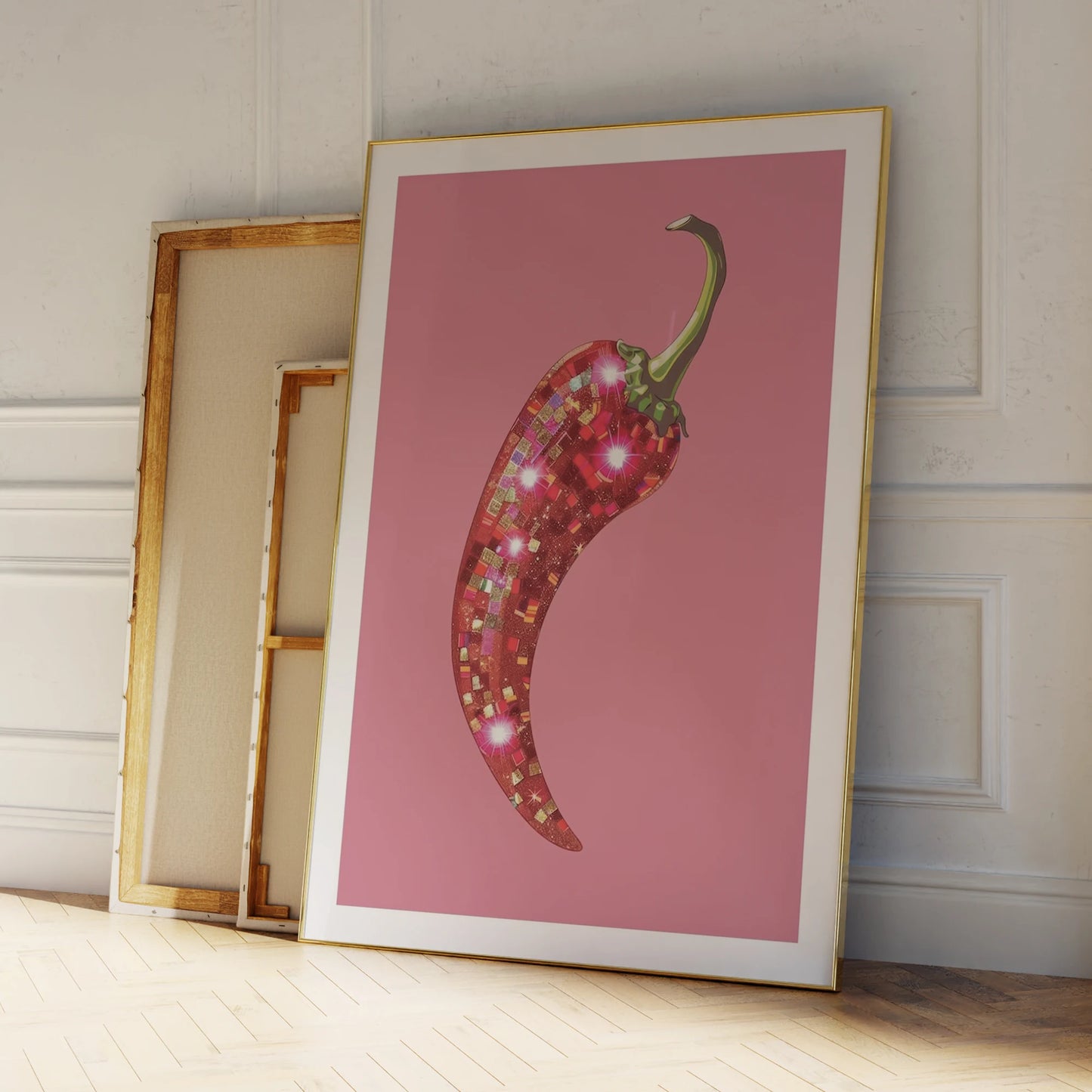 Glitter Disco Ball Red Pepper Canvas Wall Art Print | Home Decor