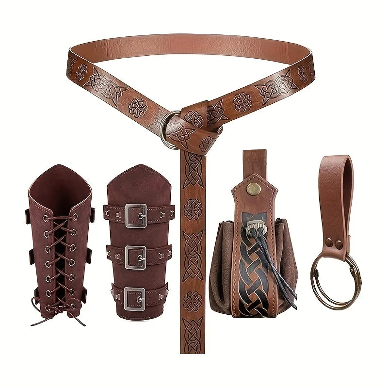 Retro Leather Embossed Belt Accessory BagLARP Halloween Costume
