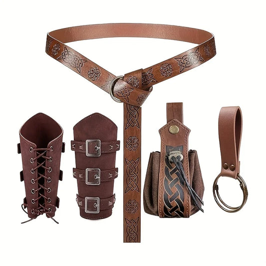 Retro Leather Embossed Belt Accessory BagLARP Halloween Costume Peaceful Pleasures Health and Wellness StyleI 5PCS
