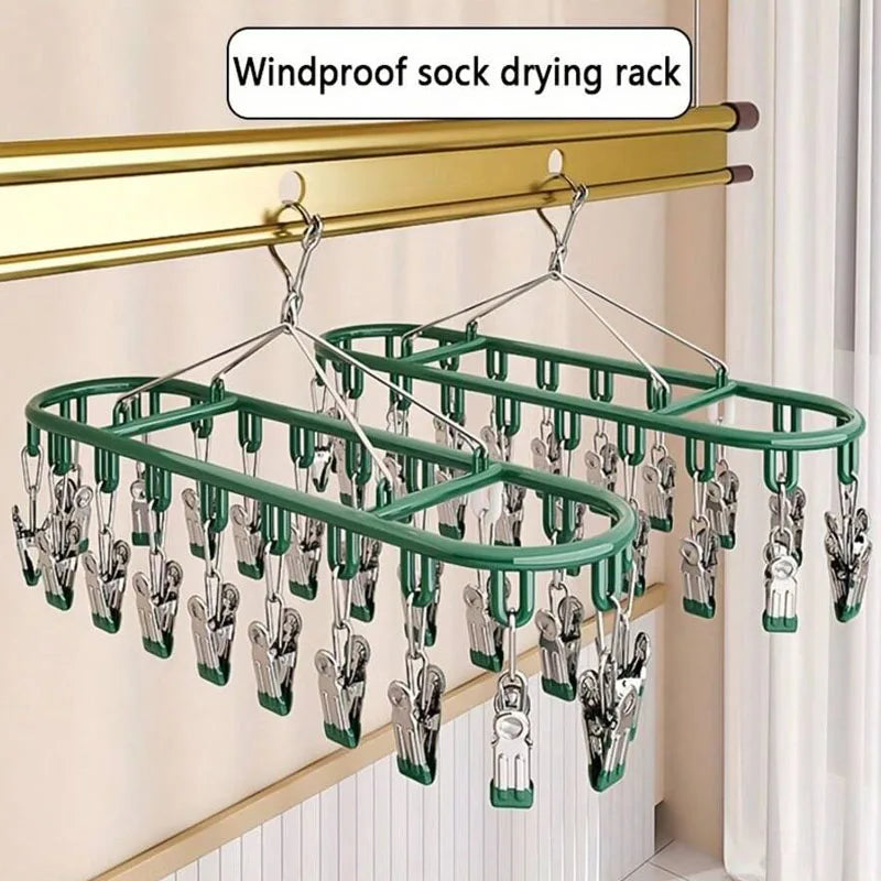 Stainless Steel Clothes Drying Rack with Windproof Hooks