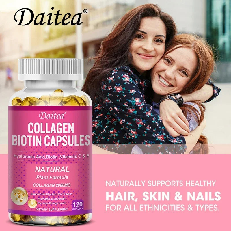 Collagen Biotin Supplement - Hyaluronic Acid Biotin Vitamin C E - Hair Skin Nails Joint Support and Energy Boost Vegan Capsules Peaceful Pleasures Health and Wellness