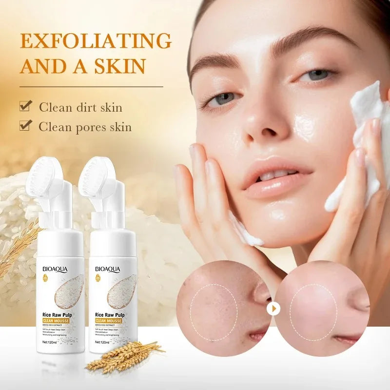 BIOAOUA Rice Puree Foaming Cleanser 120ml | Mousse & Brush