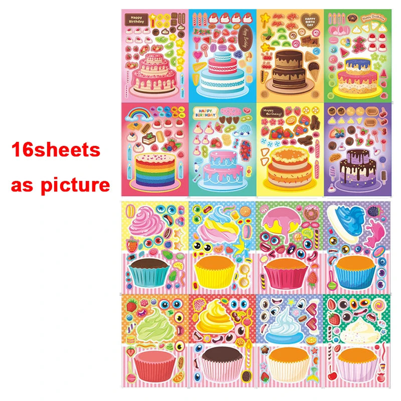 Puzzle Assemble Birthday Cake Stickers Sheets Kids Children Party