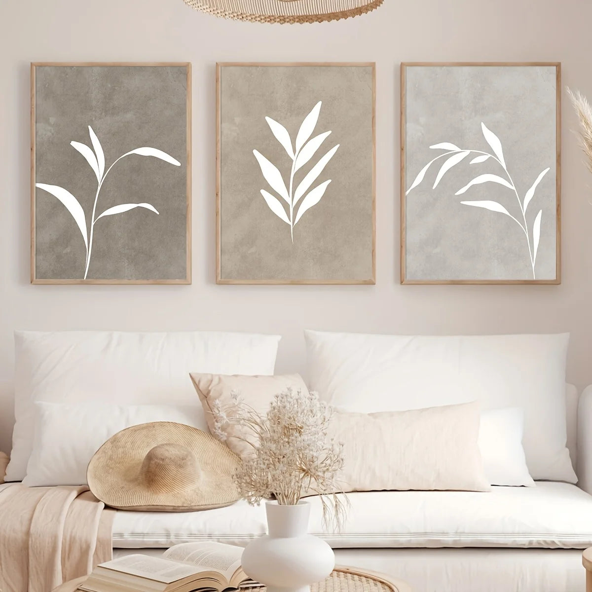 Wall Art Decor Paintings Warm Tones Posters Home Creative Gifts 3pcs Neutral Minimalist Abstract Fern Boho Peaceful Pleasures Health and Wellness