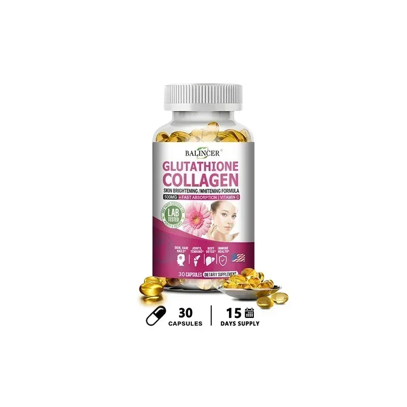 Glutathione Collagen Capsules,Brightening Skin and Anti-aging,Support Hair,Skin and Nail Health,Glutathione Supplement for Women Peaceful Pleasures Health and Wellness 30 count-1 bottle