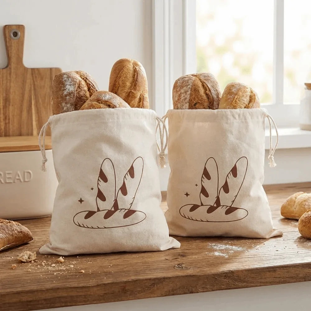 2-Pack Reusable Linen Bread Bags – Eco-Friendly Storage