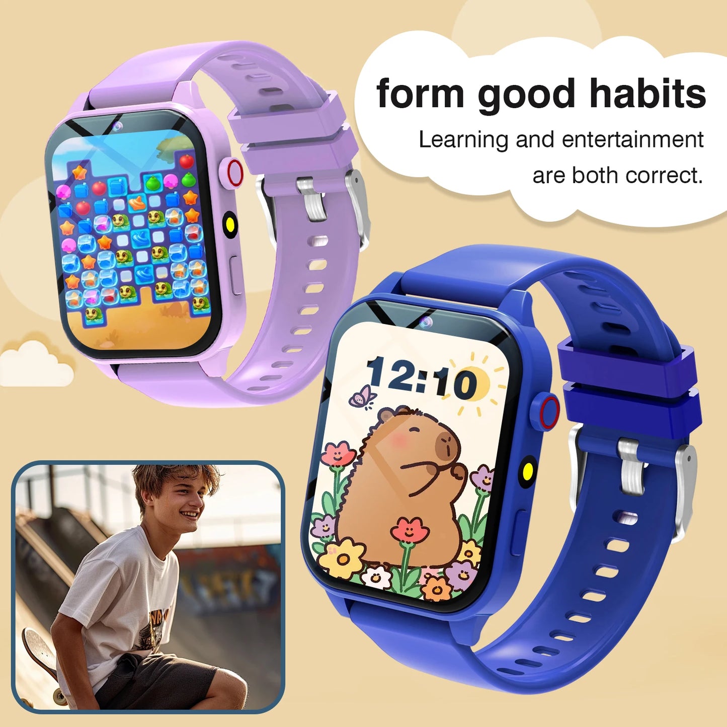 Kids' Smart Watch 1.83" | Camera, 18 Games & LED Flashlight