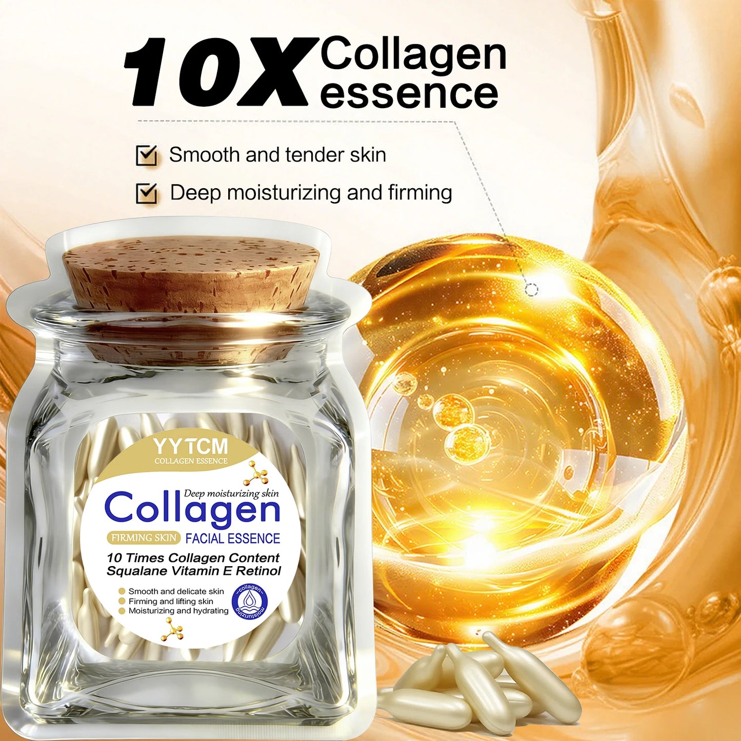 Collagen Firming Capsule Essence Moisturizes Hydrates And Smooths The Skin. With Squalane, Retinol 18/30/48/60/90/180 Capsules Peaceful Pleasures Health and Wellness