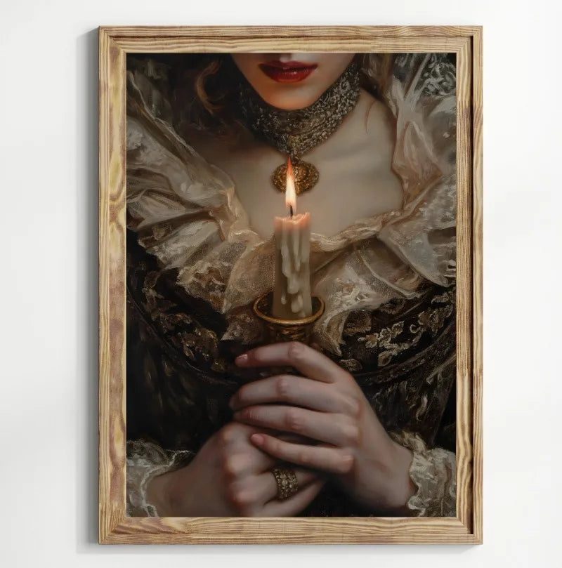 Victorian Woman Canvas Wall Art | Moody Vintage Black Rose Print