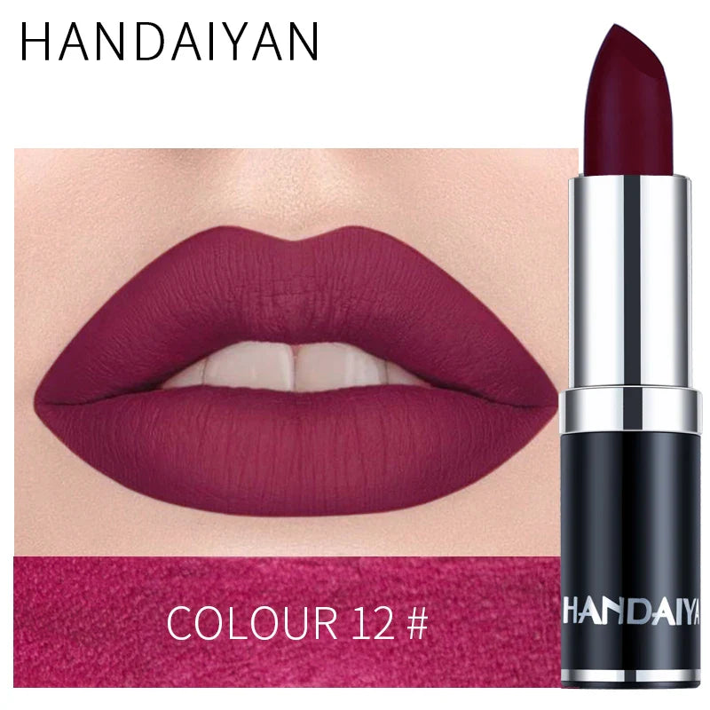 Handaiyan 12-Color Matte Velvet Lipstick – Long-Lasting Coverage