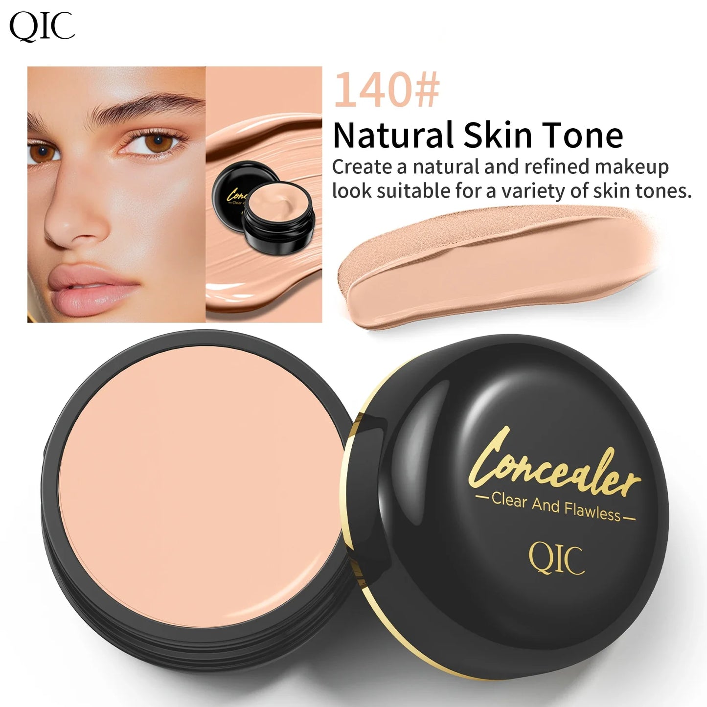 QIC Waterproof Full Coverage Concealer Cream | Long-Lasting