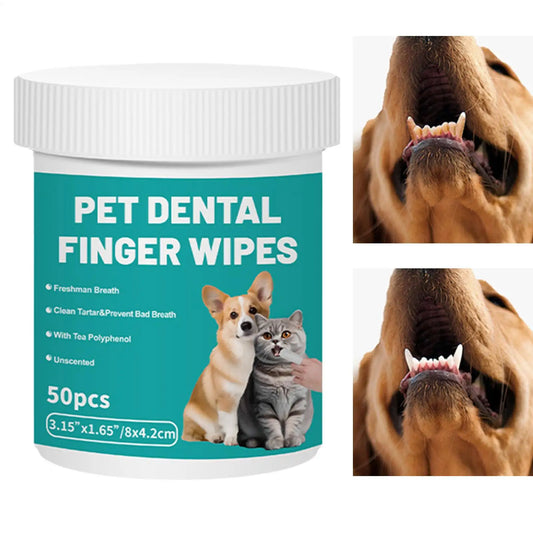 Pet Dog & Cat Teeth Finger Wipes – 50-Piece Dental Cleaner Pet Dental Wipes Peaceful Pleasures Health and Wellness