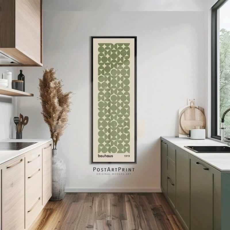 Sage Green Bauhaus Frameless Poster, Long Narrow Art, Wide Art Print, Abstract Long Vertical Wall Art, Large Unframed Canvas Peaceful Pleasures Health and Wellness ZLH4194 30x90cm No Frame