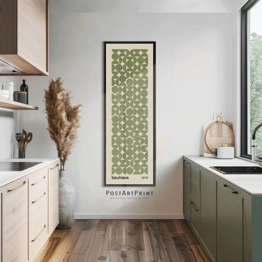 Sage Green Bauhaus Frameless Poster, Long Narrow Art, Wide Art Print, Abstract Long Vertical Wall Art, Large Unframed Canvas Peaceful Pleasures Health and Wellness ZLH4194 30x90cm No Frame