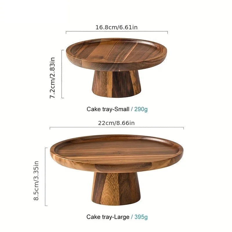 Creative High-Foot Cake Plate Acacia Wood Decoration Tea Plate Dessert Table Display Stand Afternoon Tea Fruit Snack Tray Peaceful Pleasures Health and Wellness