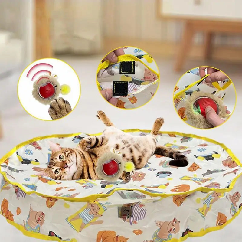 Electric Cat Toy Fast Rolling Ball In Play Mat Smart Electric Kitten Toy Rechargeable Indoor Cats Active Toy Hide And Seek Game Peaceful Pleasures Health and Wellness