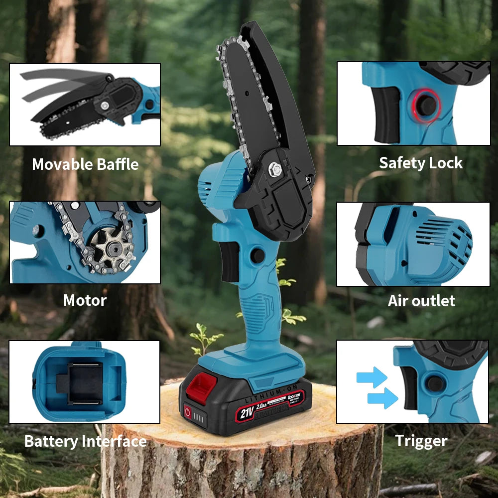 4/6 Inch Cordless Chainsaw Rechargeable Woodworking Garden Pruning Saw Wood Cutter Saws Power Tool for Makita Battery(NO Battery Peaceful Pleasures Health and Wellness