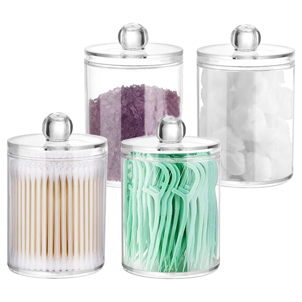Q-tip Holder Storage Canister with Lid – 2-Pack Clear Apothecary Jar Organizer for Cotton Balls, Swabs & Floss