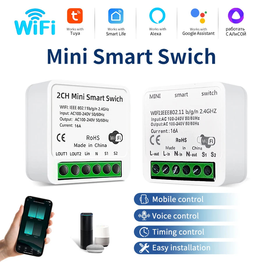 1/2CH Tuya WiFi Smart Switch 100-240V 16A Relay Breaker Works with Smart Life App Alexa Google Assistant Smart Automation Module Peaceful Pleasures Health and Wellness