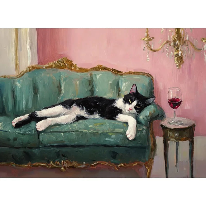 Vintage Trendy Cute Black Cat with Disco Ball&Tropical Drink Cocktail Poster Canvas Painting Wall Art Pictures Home Decor Gift Peaceful Pleasures Health and Wellness 8 20x30cm Unframed