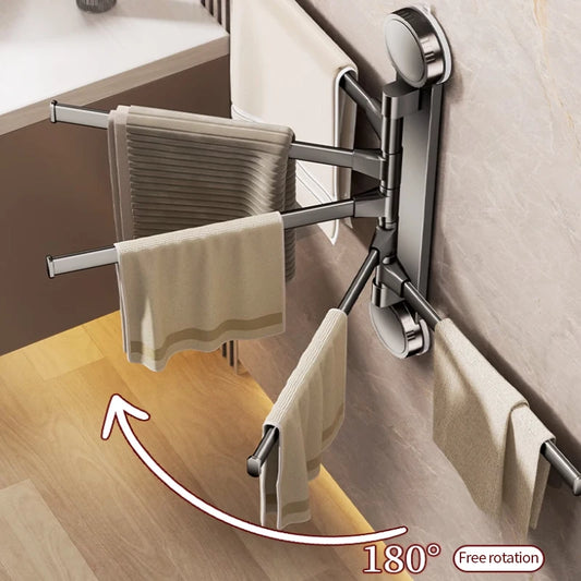 No-Drill Suction Cup Rotating Double Bar Folding Towel Rack Suction Towel Rack Peaceful Pleasures Health and Wellness