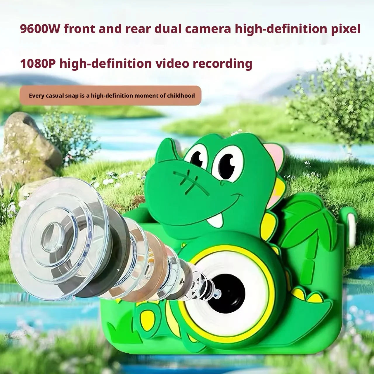 Kids Digital Camera Dual Lens Selfie Video Camera 1080P HD Children Toy Camera With 128GB Silicone Protective Boys Girls Gift Peaceful Pleasures Health and Wellness