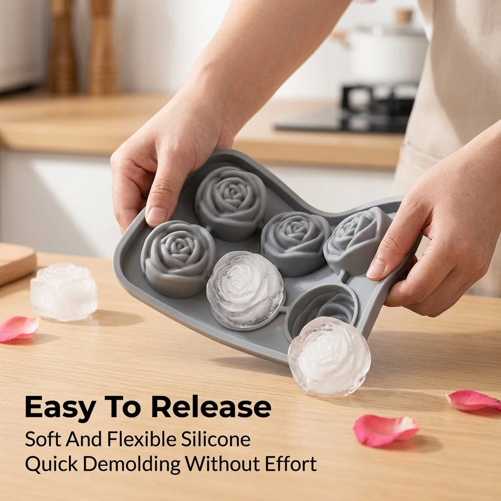 Food-grade silicone 6-piece rose ice cube tray with leak-proof funnel and buckle for DIY ice molds and ice cube molds Peaceful Pleasures Health and Wellness