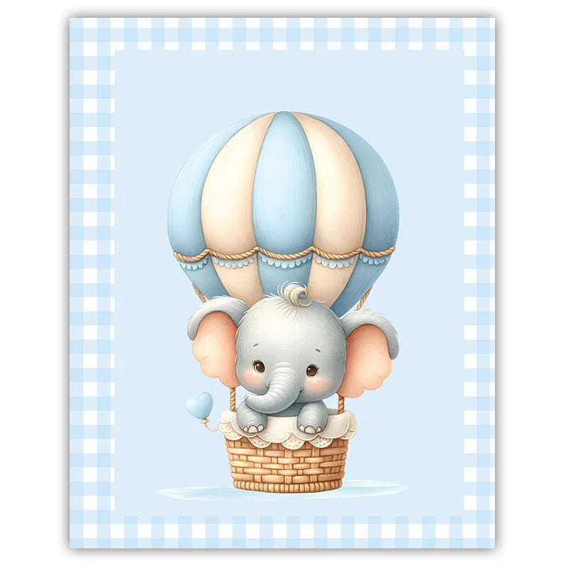 Elephant Hot Air Balloon Nursery Canvas Wall Art | Kids Decor Nursery Canvas Print Peaceful Pleasures Health and Wellness 04 50x70cm NoFrame China Mainland