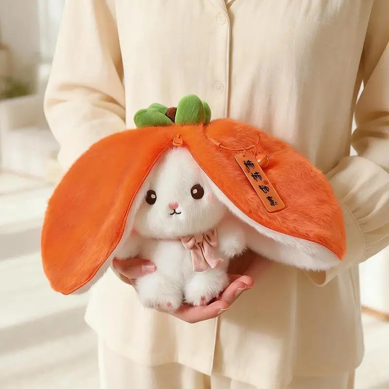 Cute 2 1 Transformable Fruit Rabbit Plush Keychain Soft Fluffy Bunny
