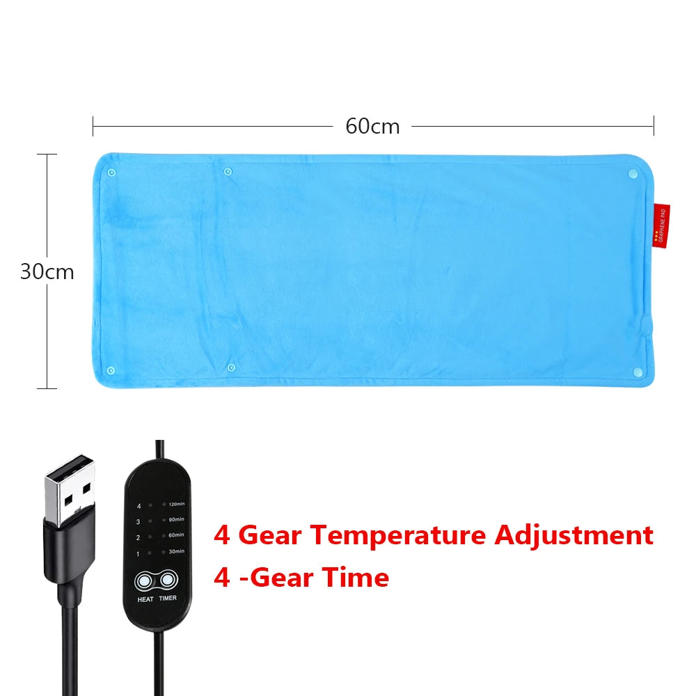 Graphene Electric Blanket Electric Heating Insulation Blanket Office Car Heated Chair Cushion 4-HotSpeed Timing USB Power Supply Peaceful Pleasures Health and Wellness Blue L