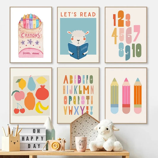 Kids Colorful Reading Canvas Wall Art | Unframed Children's Poster Kids Canvas Poster Peaceful Pleasures Health and Wellness