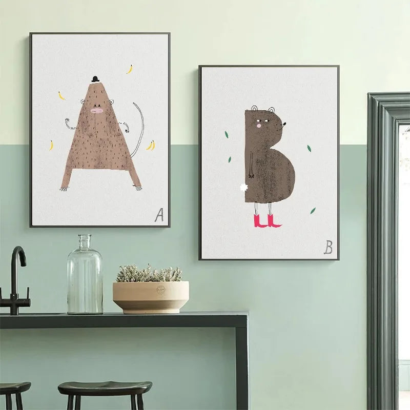 ABC Animal Alphabet Canvas Wall Art for Kids Nursery Room