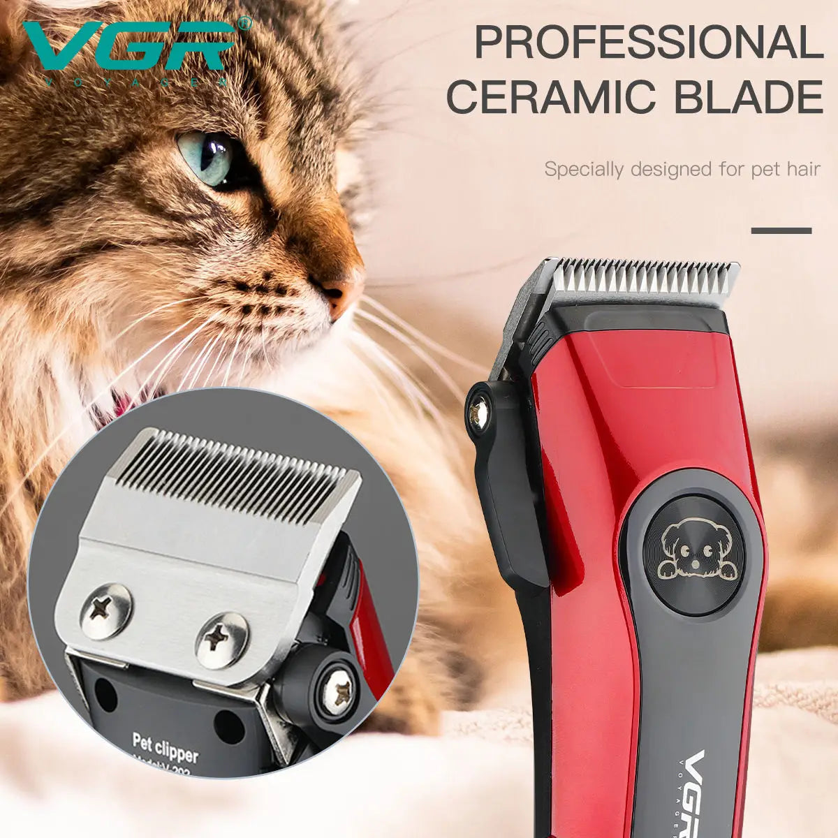 VGR 202 High Quality Powerful Cut Machine Rechargeable Professional Electric Dog Hair Clipper Cordless Pet Hair Trimmer Peaceful Pleasures Health and Wellness