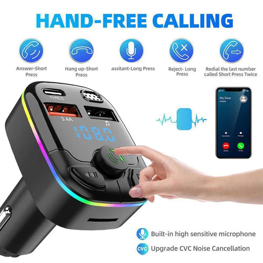 Bluetooth 5.0 Car FM Transmitter | Fast Charge & MP3 Player Car FM Transmitter Peaceful Pleasures Health and Wellness