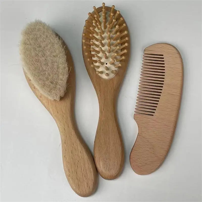 Baby Hair Comb Set 3-Piece | Beech Wool Brush & Scalp Massager
