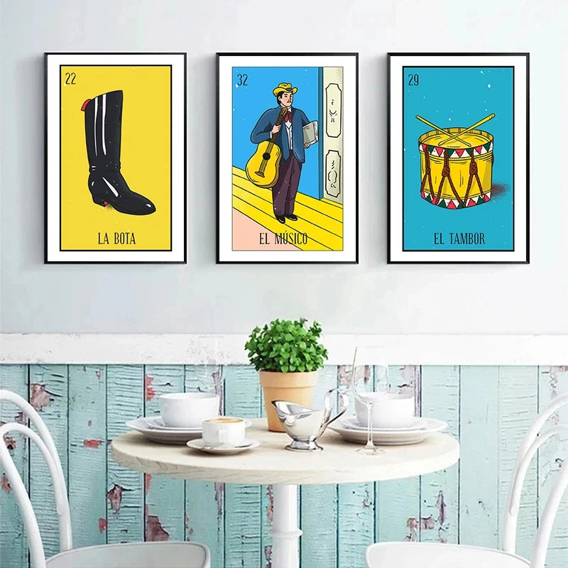 Mexico Skull Musician Tarot Canvas Wall Art | Cactus Decor