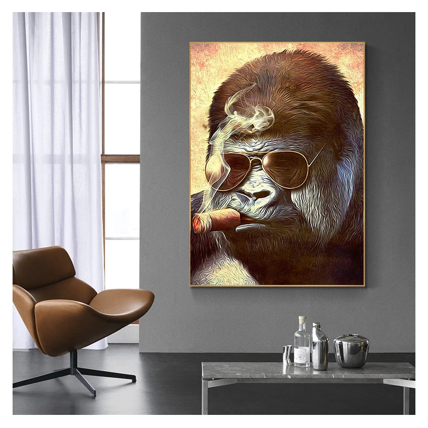 Canvas Painting Posters and Prints Street Art Animal Wall Pictures for Living Room Abstract Smoking Monkey Gorilla Peaceful Pleasures Health and Wellness