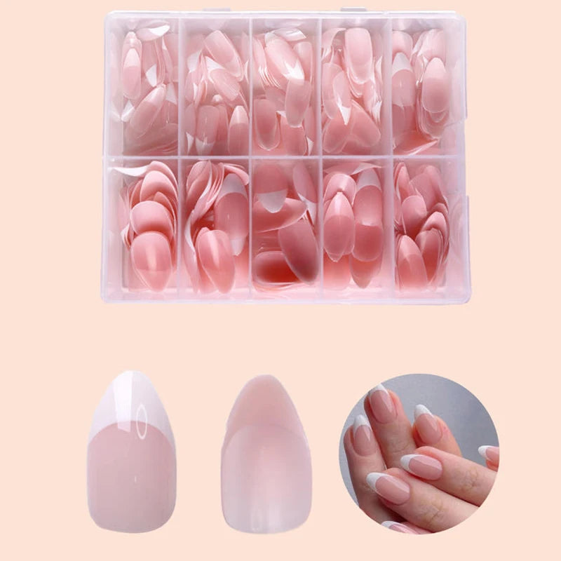 120/240/360Pcs/Box Glossy Soft Gel Pink French Nail Tips Medium Almond White Simple Press On Nails Huge Capacity False Nails Peaceful Pleasures Health and Wellness