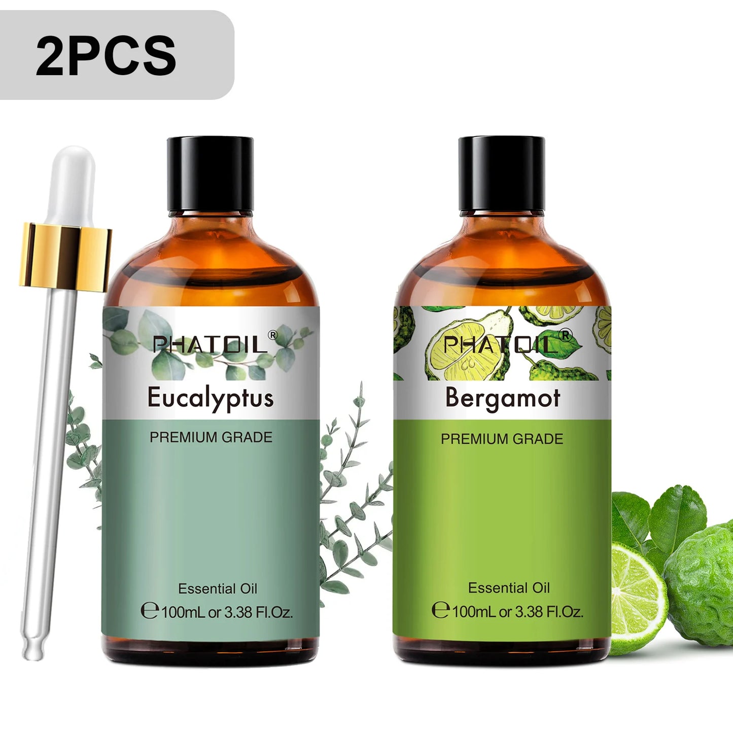 PHATOIL 2pcs/1pcs Lavender Aromatherapy Essential Oil For Diffuser,Candle Making-100ml Eucalyptus Jasmine Vanilla Cinnamon Oils Peaceful Pleasures Health and Wellness Eucalyptus Bergamot 100ml