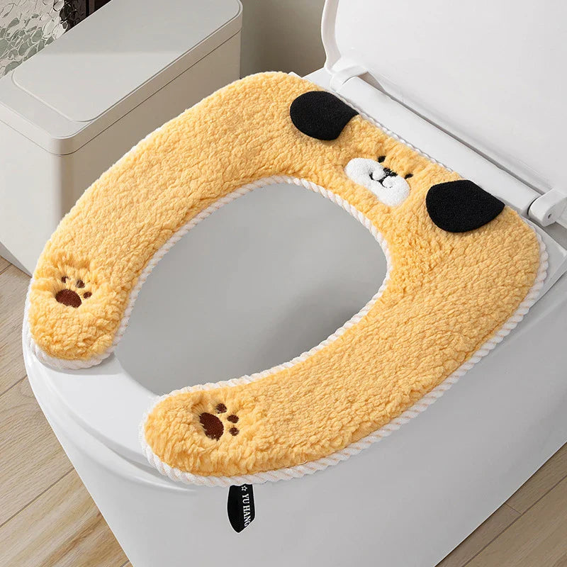 Thickened Plush Toilet Seat Cover – Warm Cushion for Bathroom