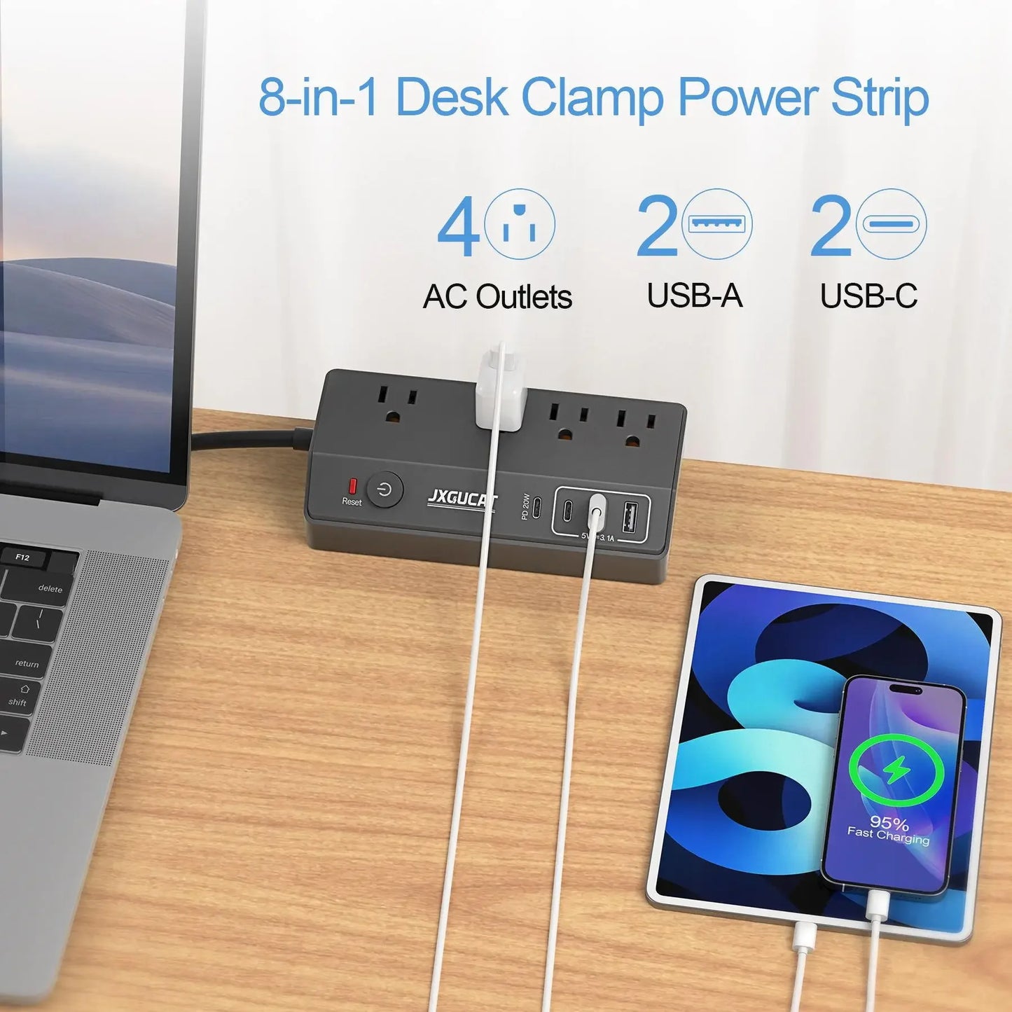 PASSUS 1625W Desk Clip Power Strip with PD20W USB-C Charging Peaceful Pleasures Health and Wellness
