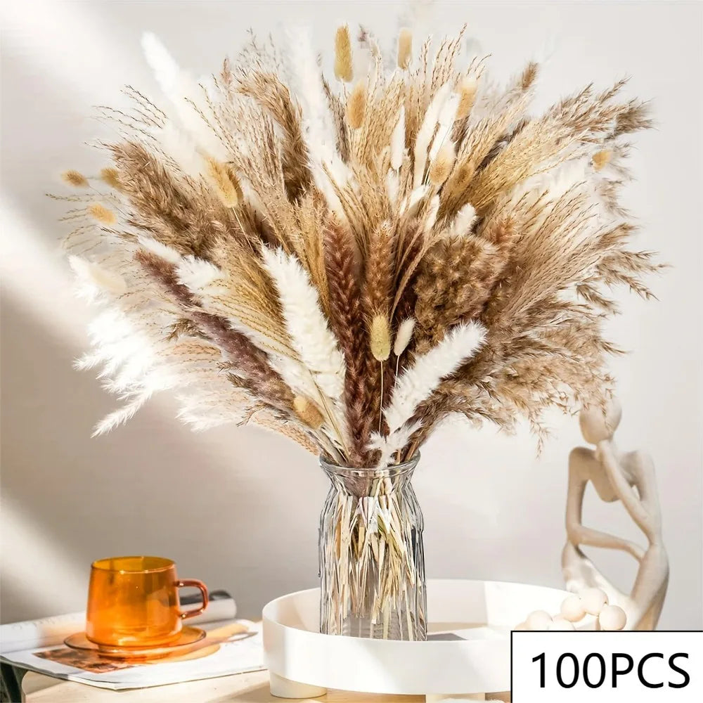 100pcs Dried Pampas Grass Bouquet | Boho Wedding & Home Decor