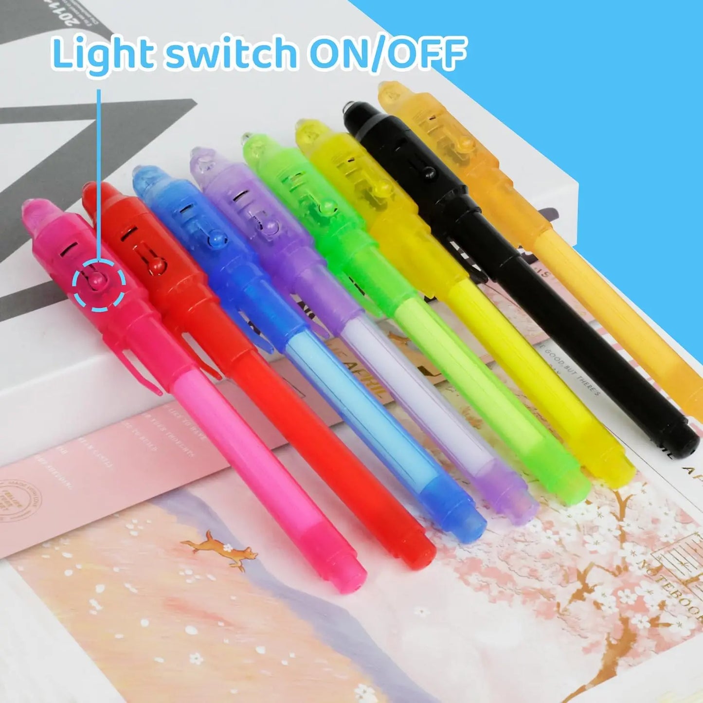 16pcs Luminous Light Pen Magic Purple 2 in 1 UV Black Light Combo Drawing Invisible Ink Pen Learning Education Toys for Child Peaceful Pleasures Health and Wellness