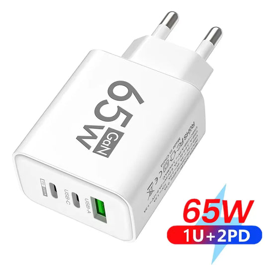 65W GaN USB-C Fast Charger 3-Port PD 3.0 | EU US KR Plug GaN USB-C Charger Peaceful Pleasures Health and Wellness