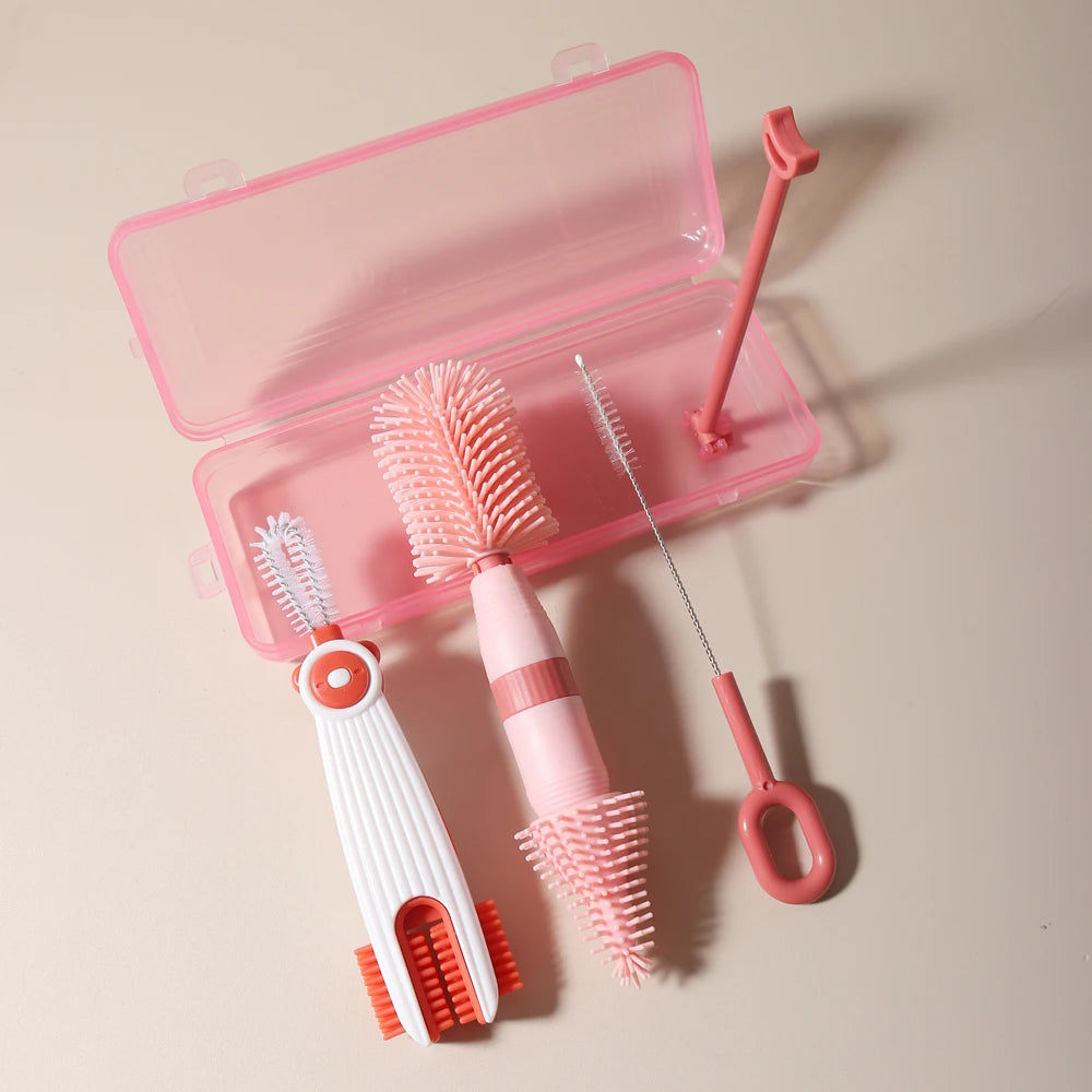 4-in-1 Baby Bottle Cleaning Set | Silicone & Straw Brushes